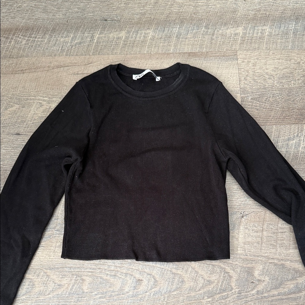 Zara Black Ribbed Knit Top